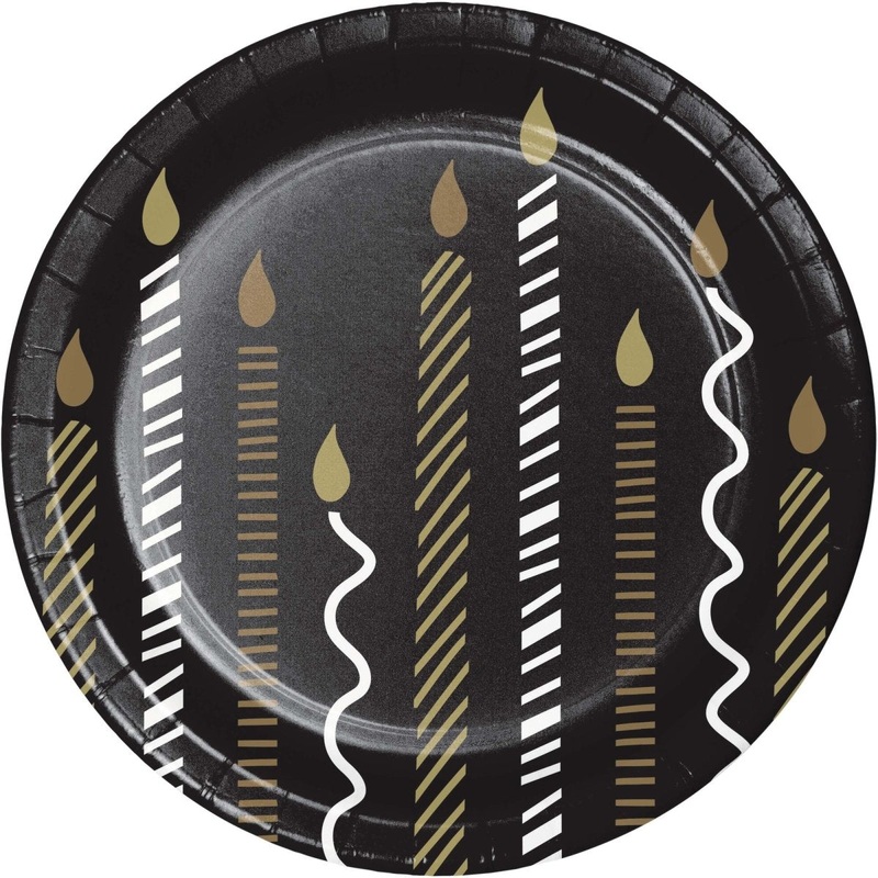 Golden Wishes Birthday Small Round Dessert Paper Plates, 7 Inches, 8 Count