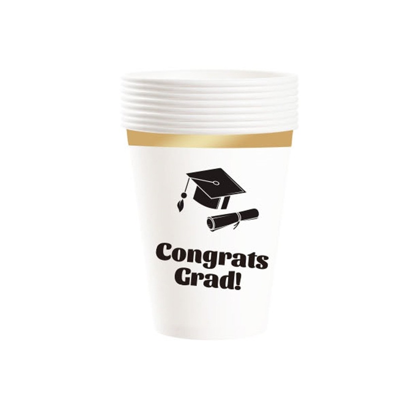 Graduation Paper Cups, English, 9 Oz, 8 Count