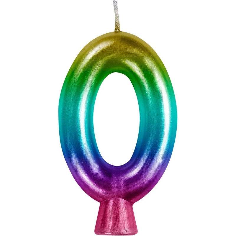 Metallic Rainbow Number 0 Birthday Candle, 1 Count