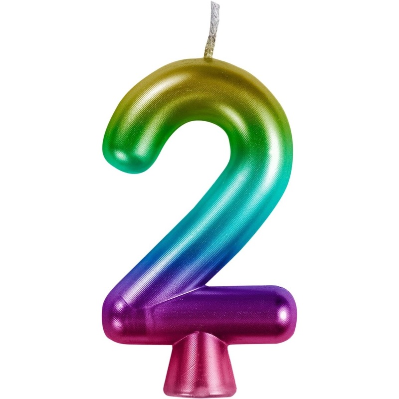 Metallic Rainbow Number 2 Birthday Candle, 1 Count