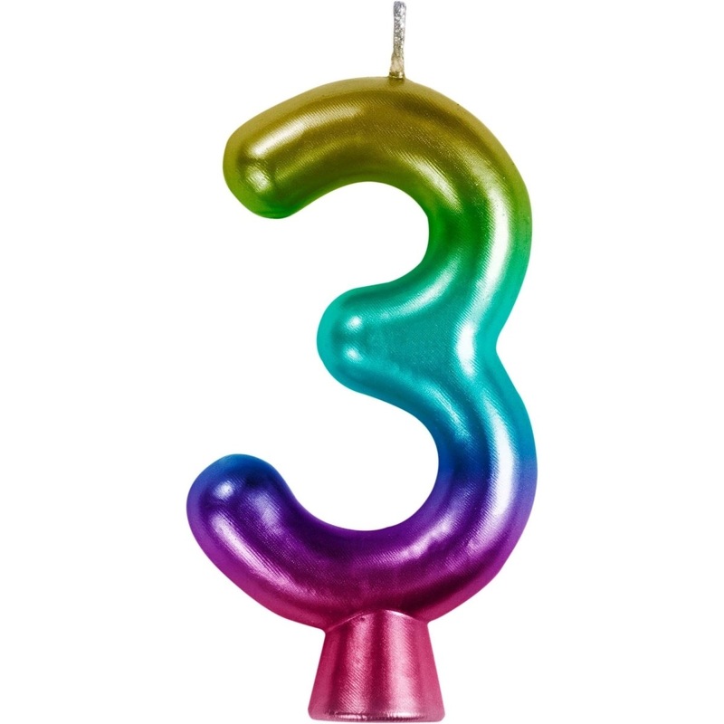 Metallic Rainbow Number 3 Birthday Candle, 1 Count