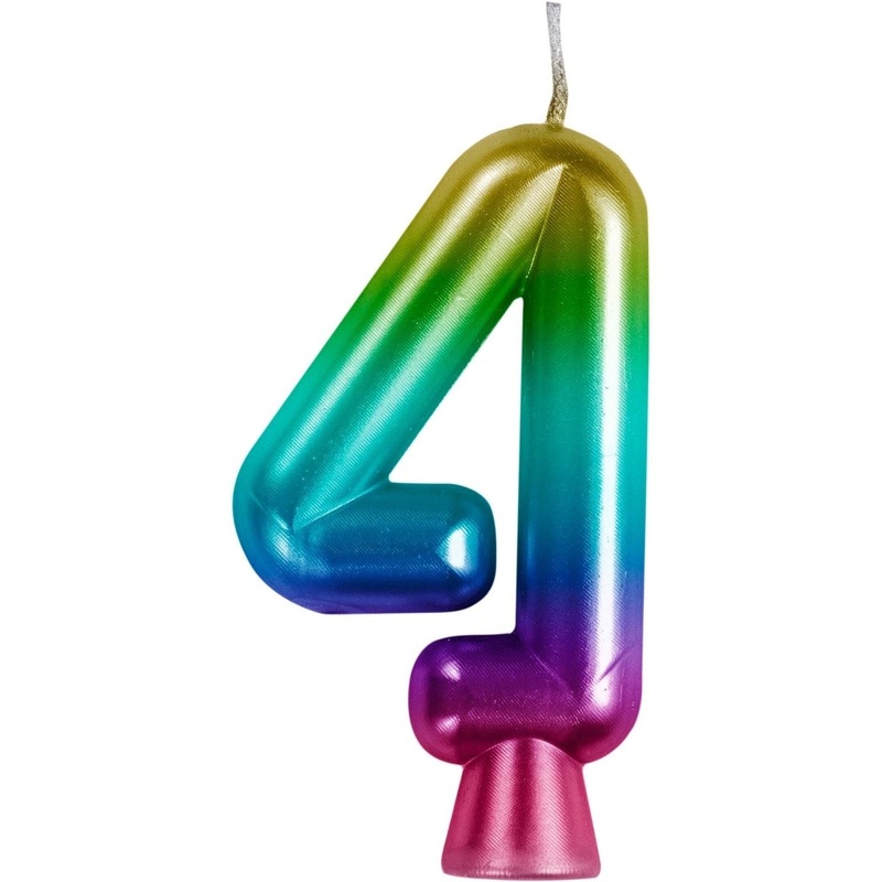 Metallic Rainbow Number 4 Birthday Candle, 1 Count