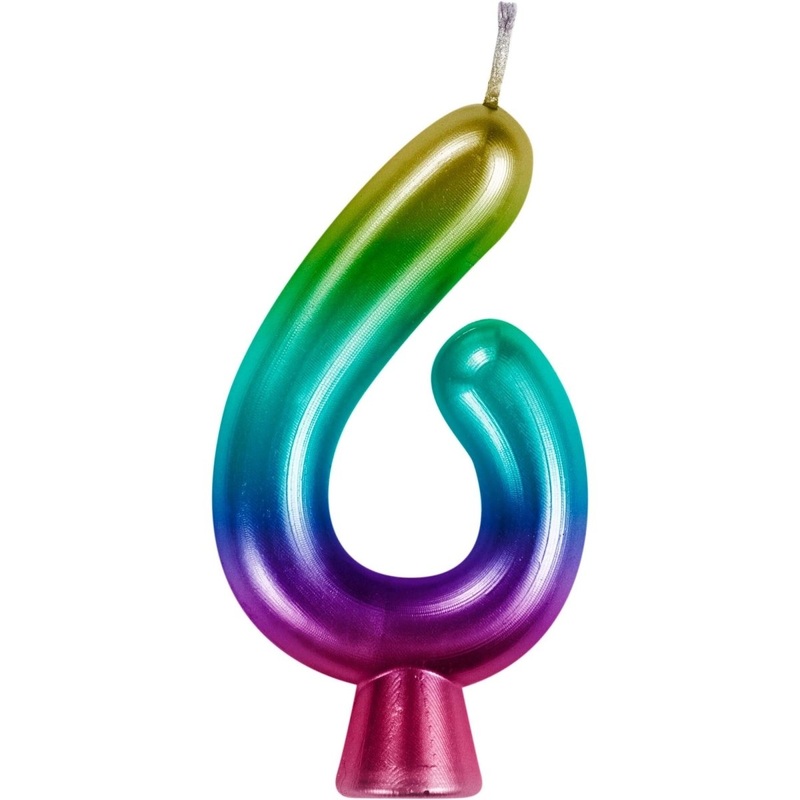 Metallic Rainbow Number 6 Birthday Candle, 1 Count