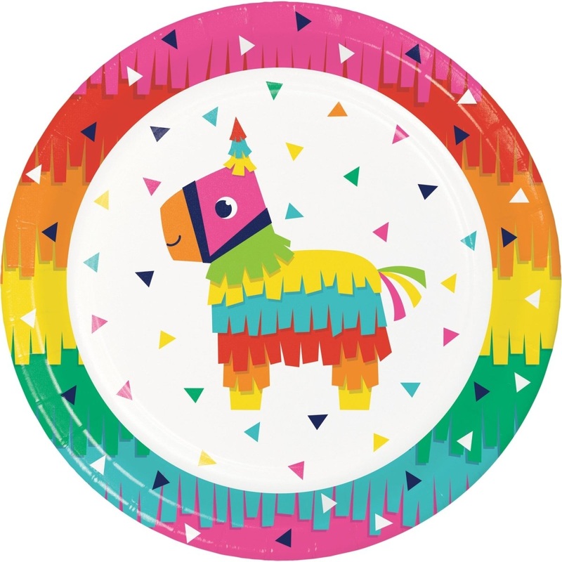 Mexican Fiesta Large Round Lunch Paper Plates, 9 Inches, 8 Count