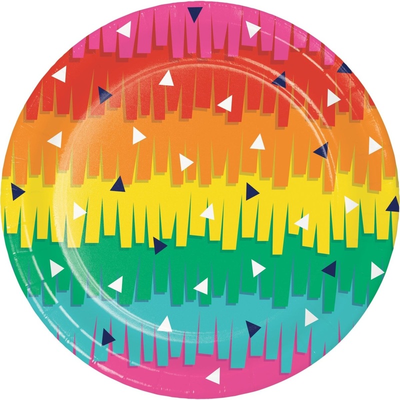Mexican Fiesta Small Round Dessert Paper Plates, 7 Inches, 8 Count