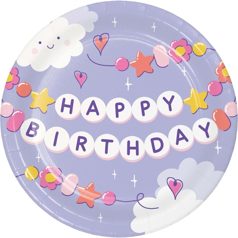 Sweet Dreams Birthday Small Round Dessert Paper Plates, 7 Inches, 8 Count