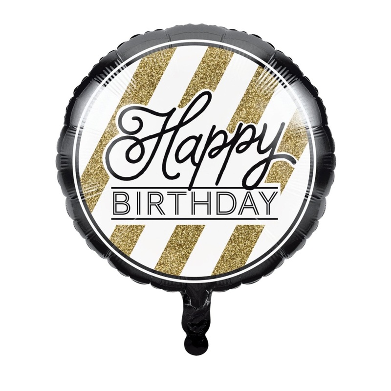 Black and Gold Happy Birthday Foil Round Balloon, 18 Inches, 1 Count