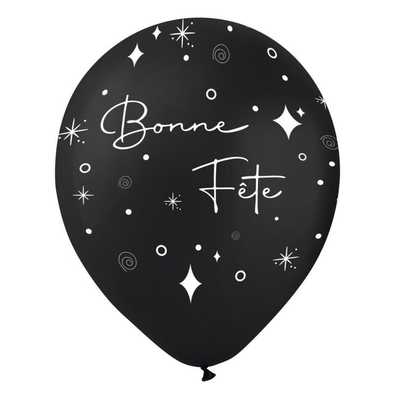 Black "Bonne Fte" Latex Balloons, 12 Inches, 15 Count