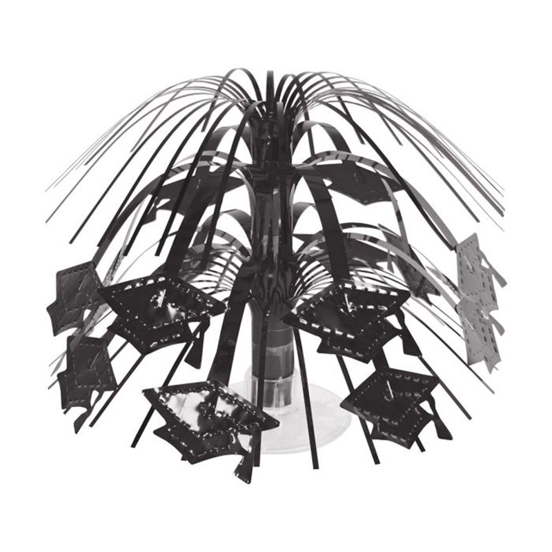 Black Grad Cap Mini Cascade Centerpiece, 7.5 Inches, 1 Count