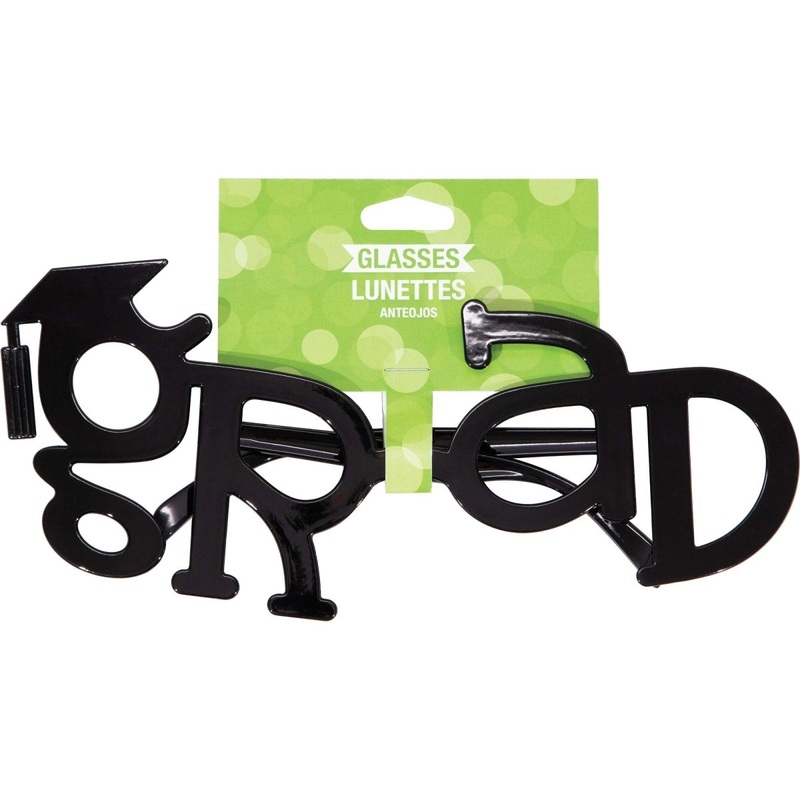 Black Grad Shaped Plastic Glasses, 1 Count