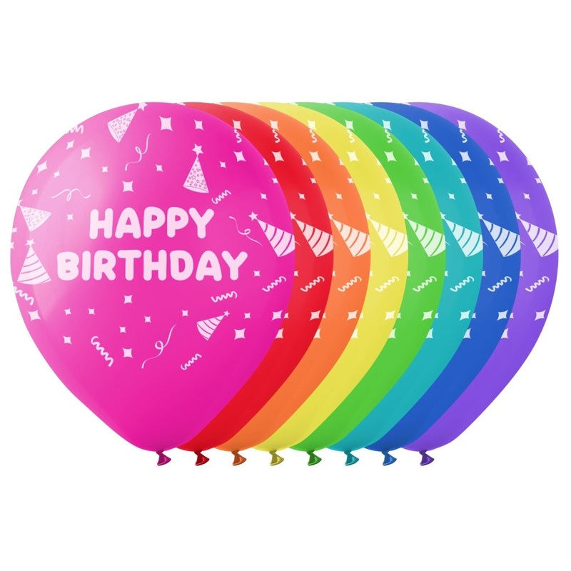 Bright Rainbow Happy Birthday Latex Balloons, 12 Inches, 15 Count