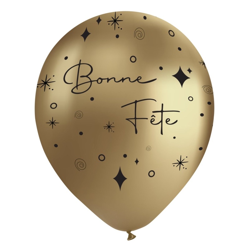 Chrome Gold "Bonne Fte" Latex Balloons, Black, 12 Inches, 15 Count