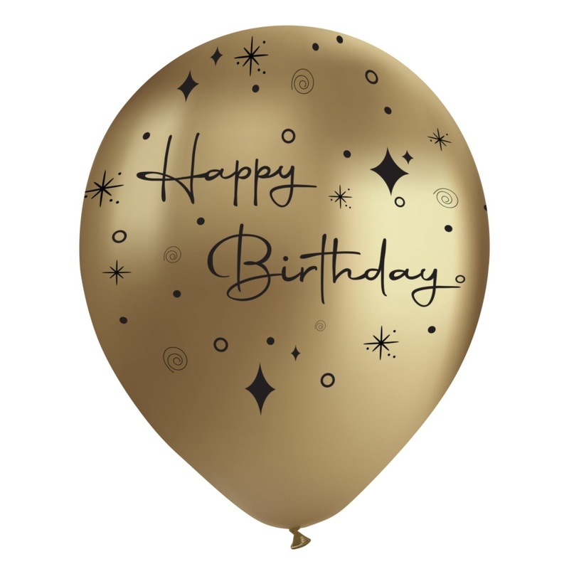 Chrome Gold Happy Birthday Latex Balloons, Black, 12 Inches, 15 Count