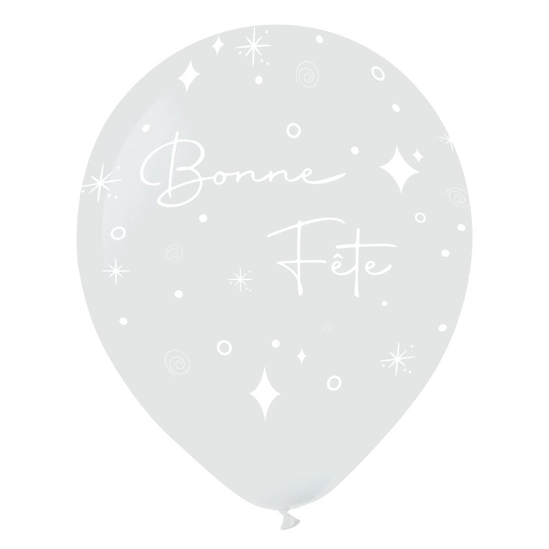 Clear "Bonne Fte" Latex Balloons, 12 Inches, 15 Count