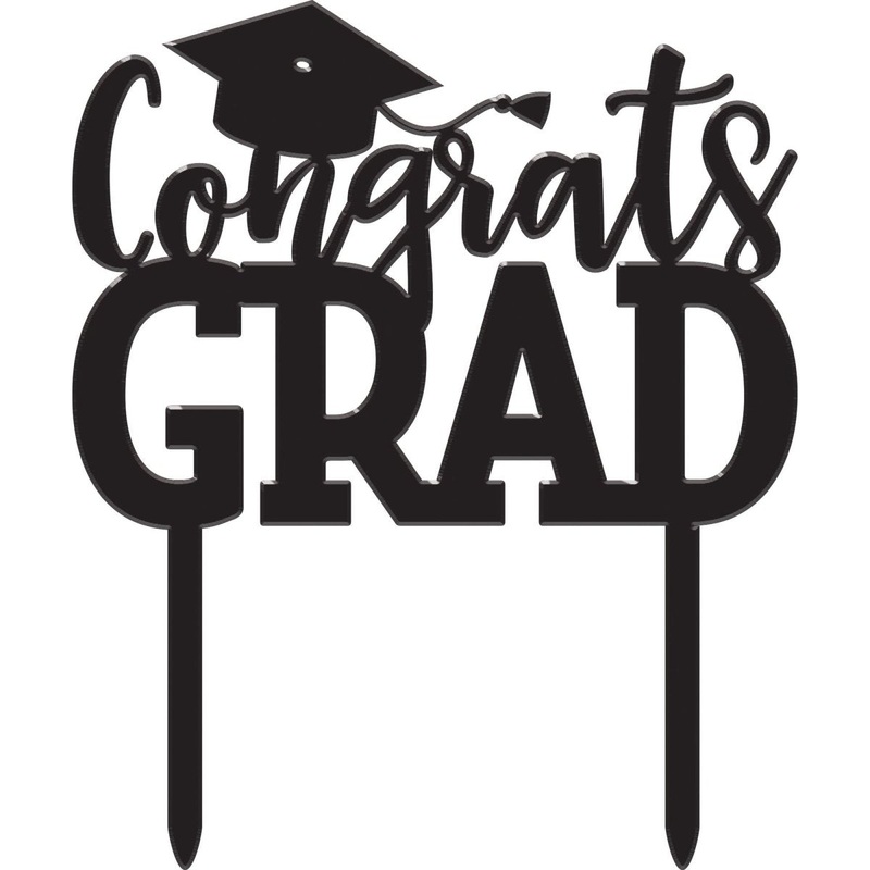 Congrats Grad Black Cake Topper, 1 Count
