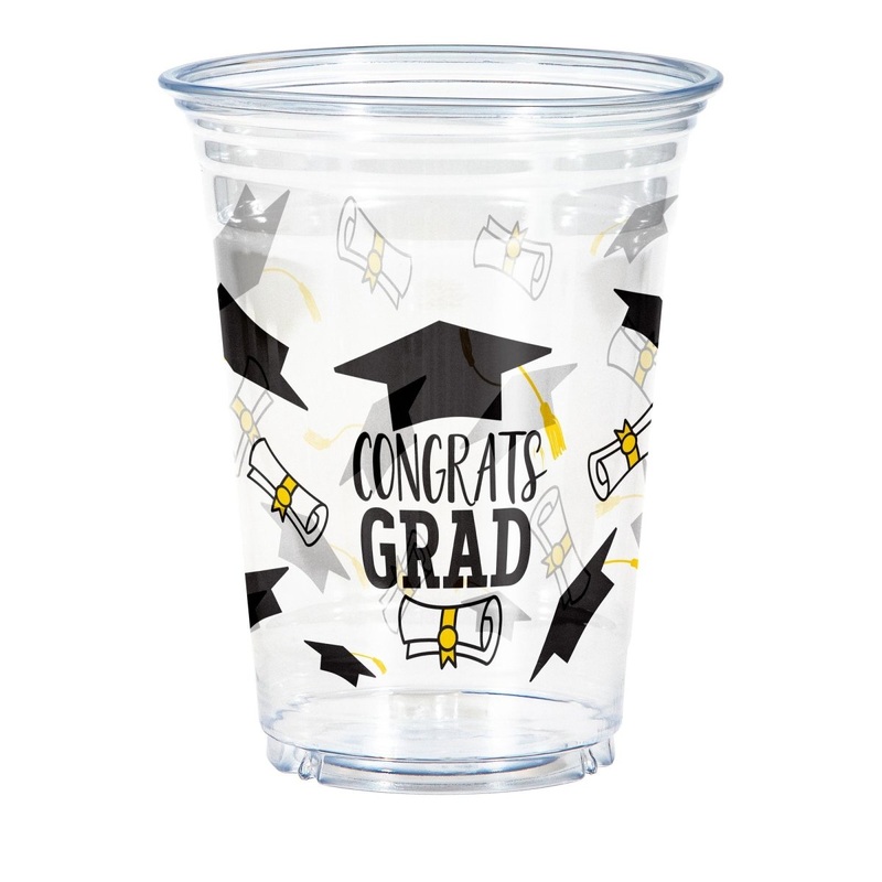Congrats Grad Plastic Favour Cups, 16 Oz, 8 Count