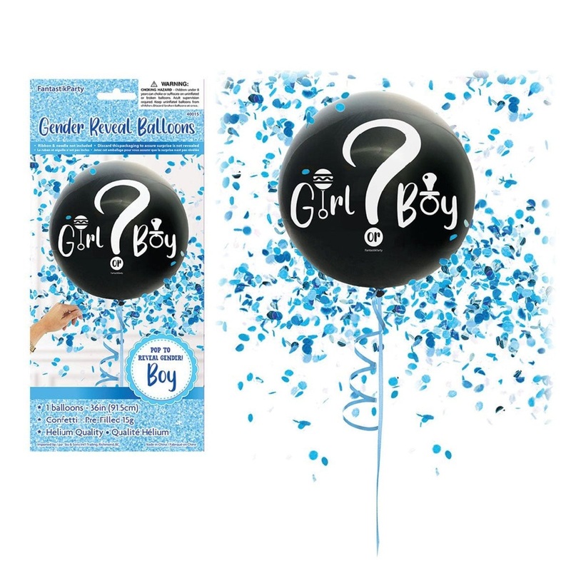Gender Reveal Latex Balloon with Blue Confetti, 36 Inches, 1 Count