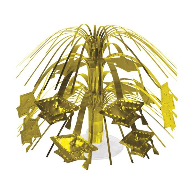Gold Grad Cap Mini Cascade Centerpiece, 7.5 Inches, 1 Count