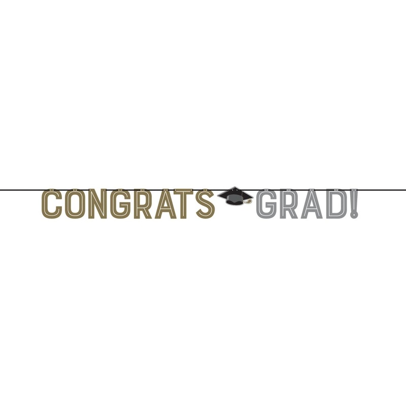 Grad Glamor "Congrats Grad!" Banner with Ribbon, 96 Inches, 1 Count