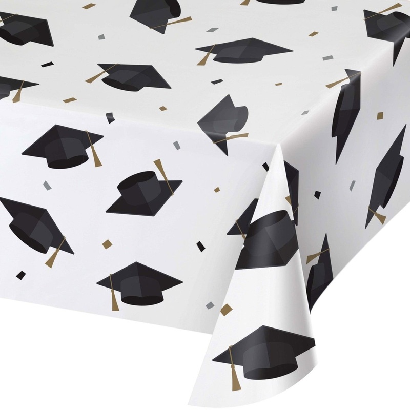 Grad Hats Rectangular Paper Table Cover, 54 x 96 Inches, 1 Count
