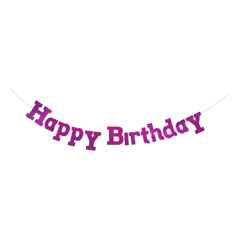 Hot Pink Happy Birthday Diamond Letter Banner, 94 Inches, 1 Count