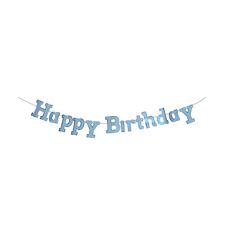 Light Blue Happy Birthday Diamond Letter Banner, 94 Inches, 1 Count