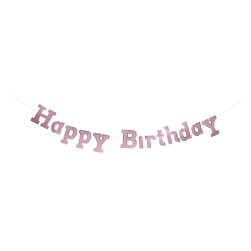 Light Pink Happy Birthday Diamond Letter Banner, 94 Inches, 1 Count
