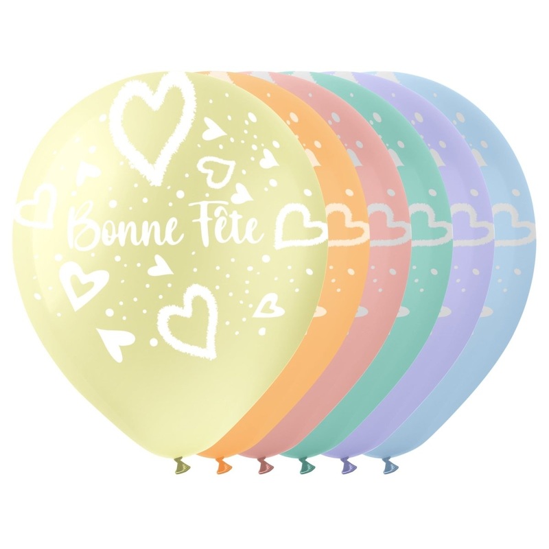 Macaroon "Bonne Fte" Latex Balloons with Hearts, 12 Inches, 15 Count