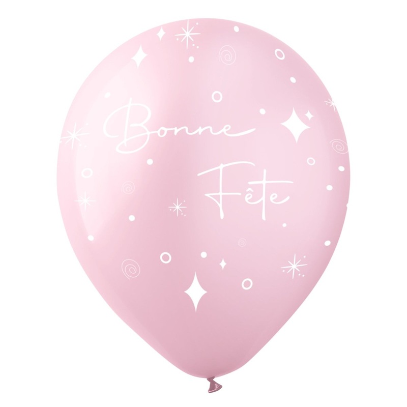 Pearl Light Pink "Bonne Fte" Latex Balloons, 12 Inches, 15 Count