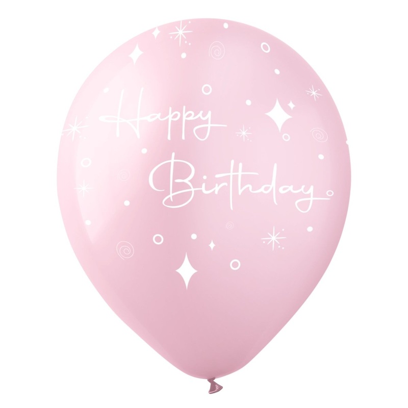 Pearl Light Pink Happy Birthday Latex Balloons, 12 Inches, 15 Count