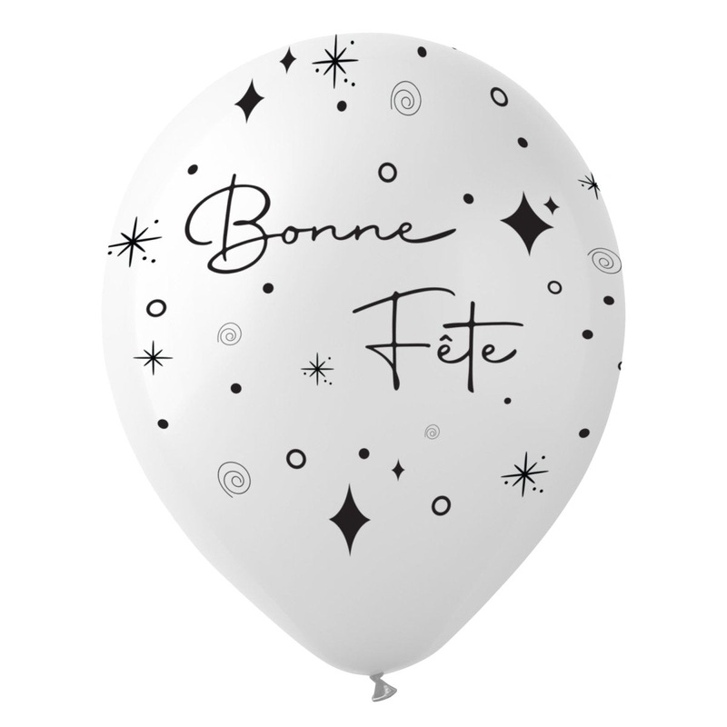 Pearl White "Bonne Fte" Latex Balloons, 12 Inches, 15 Count