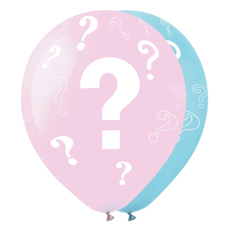 Pink and Blue Latex Balloons with Question Marks, 12 Inches, 15 Count