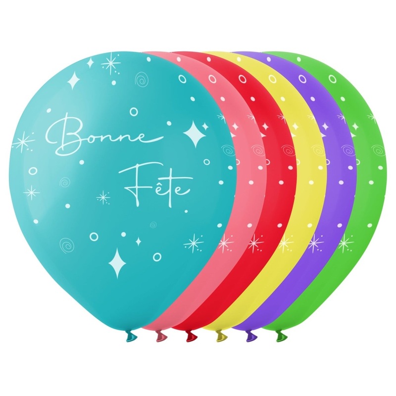 Rainbow "Bonne Fte" Latex Balloons, 12 Inches, 15 Count