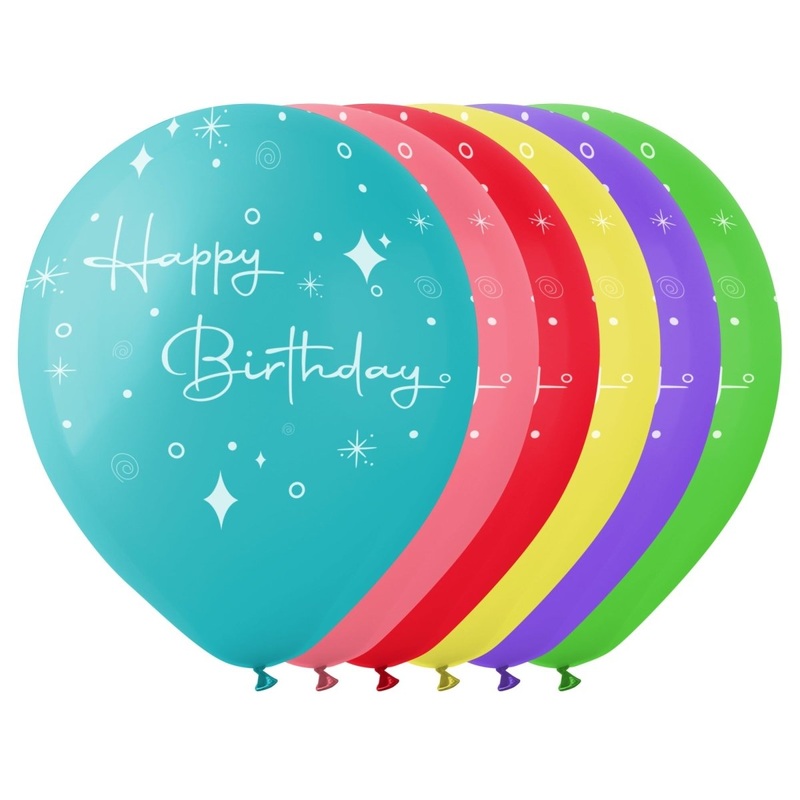 Rainbow Happy Birthday Latex Balloons, 12 Inches, 15 Count