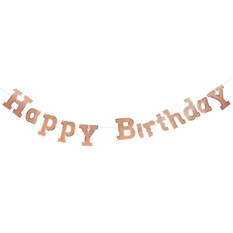 Rose Gold Happy Birthday Diamond Letter Banner, 94 Inches, 1 Count