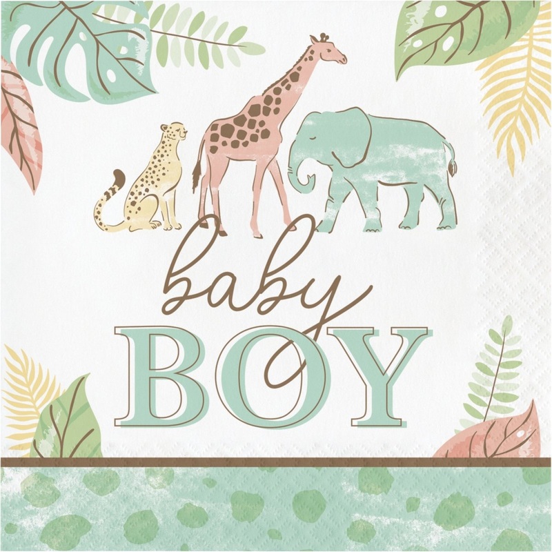 Safari Baby Boy Large Lunch Napkins, 16 Count
