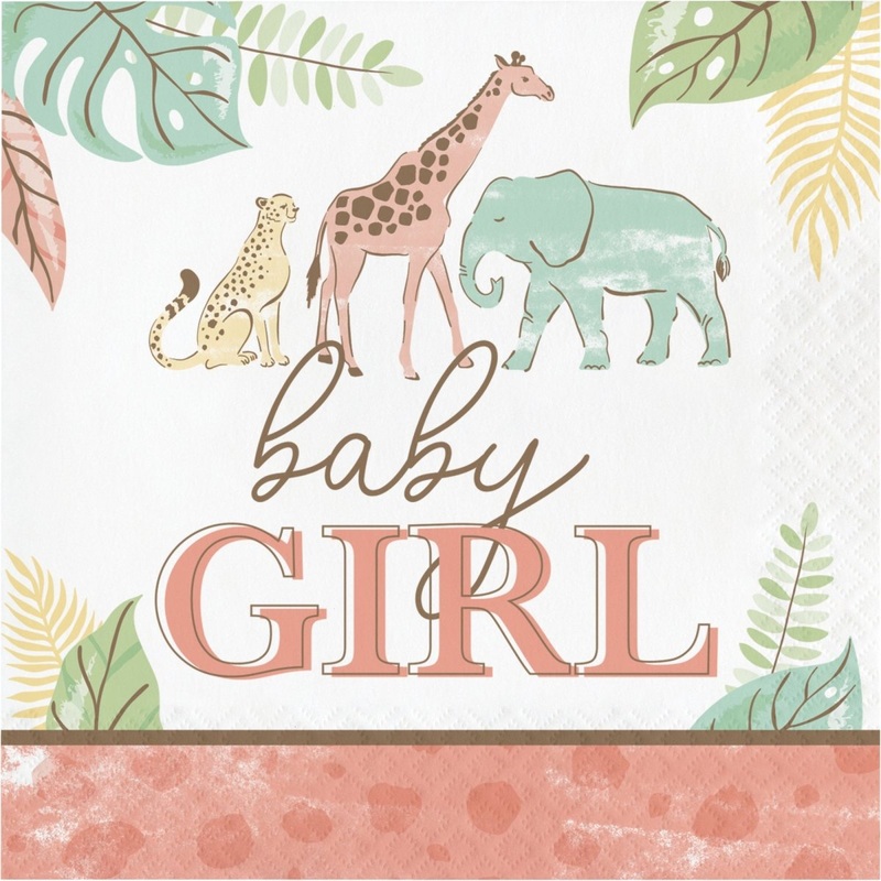 Safari Baby Girl Large Lunch Napkins, 16 Count