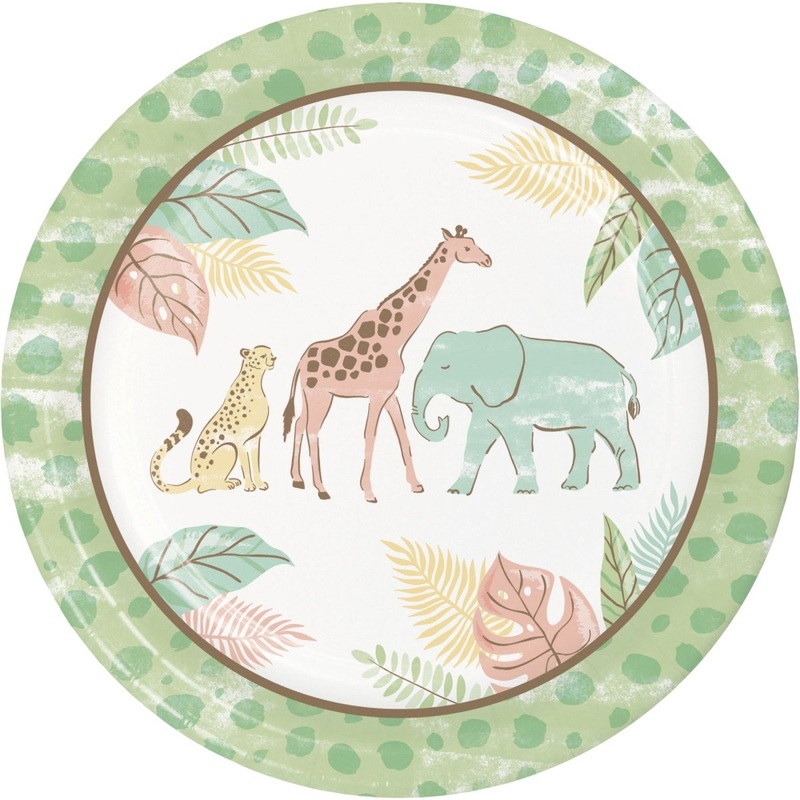 Safari Baby Large Round Lunch Paper Plates, 9 Inches, 8 Count