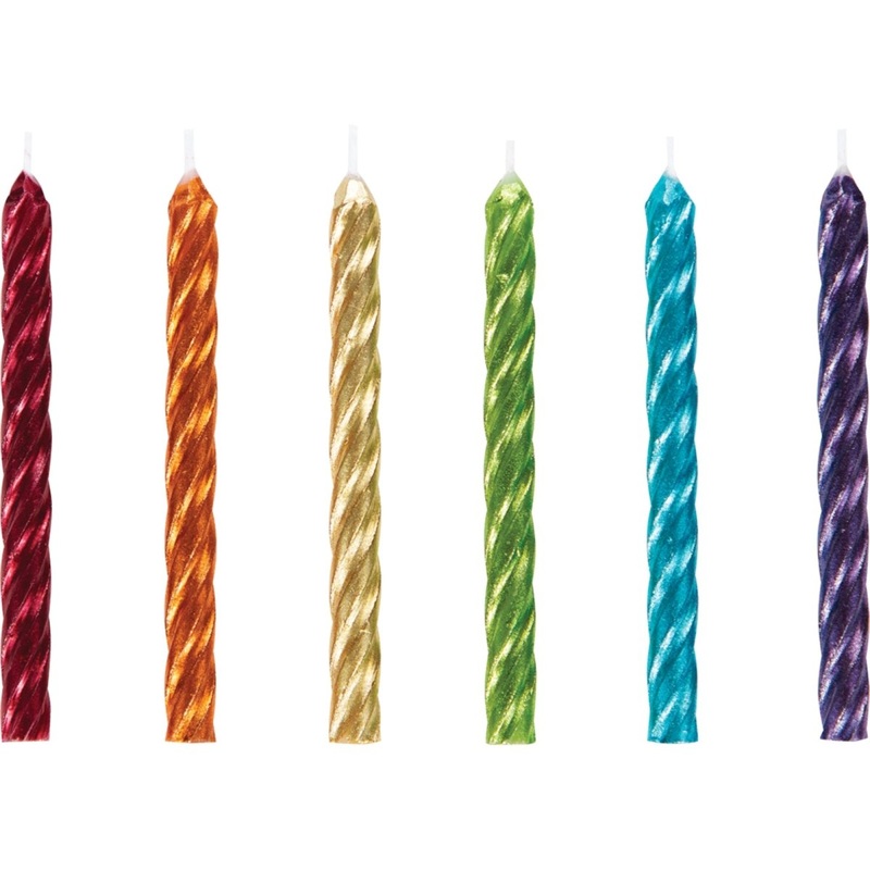 Spiral Birthday Cake Candles, Metallic Rainbow, 24 Count