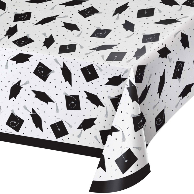 White Grad Rectangular Plastic Table Cover, 54 x 102 Inches, 1 Count