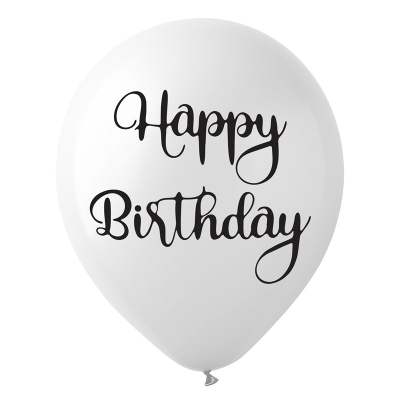 White Happy Birthday Latex Balloons, 12 Inches, 15 Count