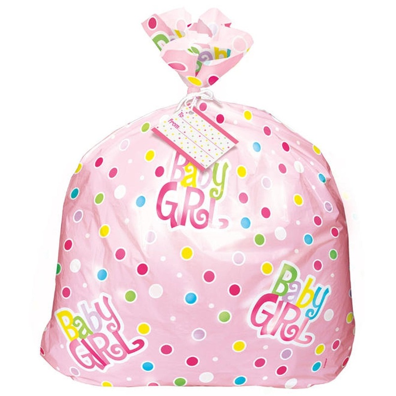 Baby Shower Pink Dots Jumbo Plastic Gift Bag, 36 x 44 Inches, 1 Count