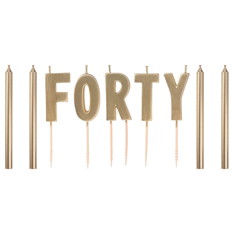 Fancy Forty Birthday Candles, Metallic Gold, 9 Count