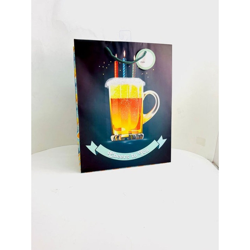 Large Happy Birthday Gift Bag Beer, 10x12 Inches, 1 Count