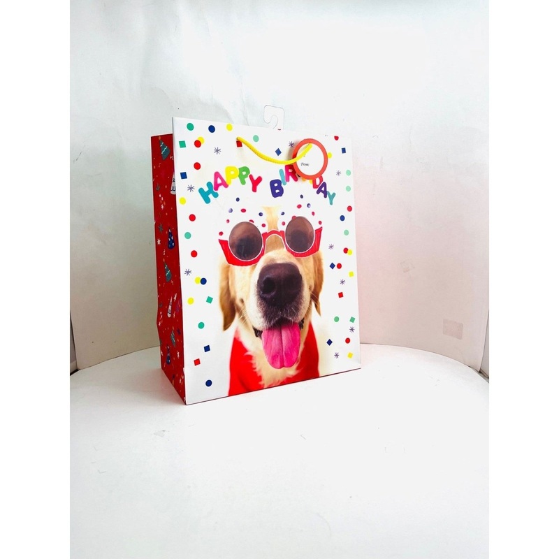Large Happy Birthday Gift Bag Dog, 10x12 Inches, 1 Count