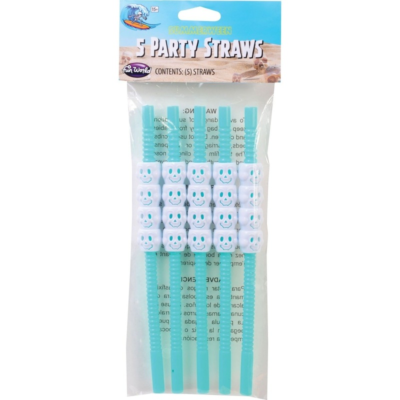 Summerween Blue Skeleton and Pumpkin Straws, 5 Count