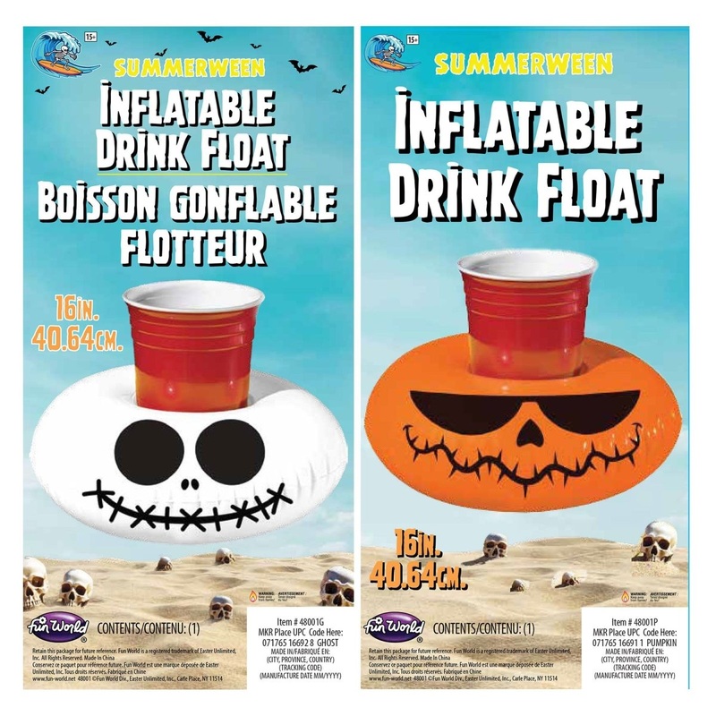 Summerween Inflatable Drink Float, 16 Inches, Assortment, 1 Count