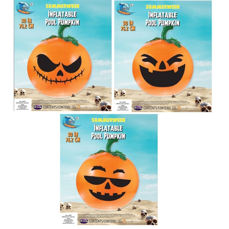 Summerween Inflatable Pool Pumpkin, 30 Inches, Assortment, 1 Count