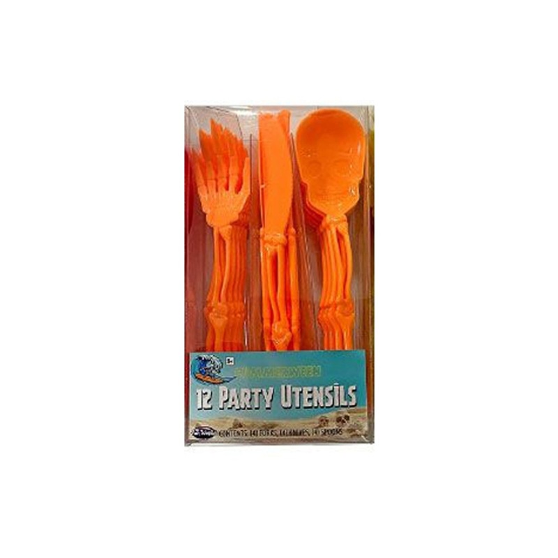 Summerween Orange Funny Bones Utensils, 12 Count