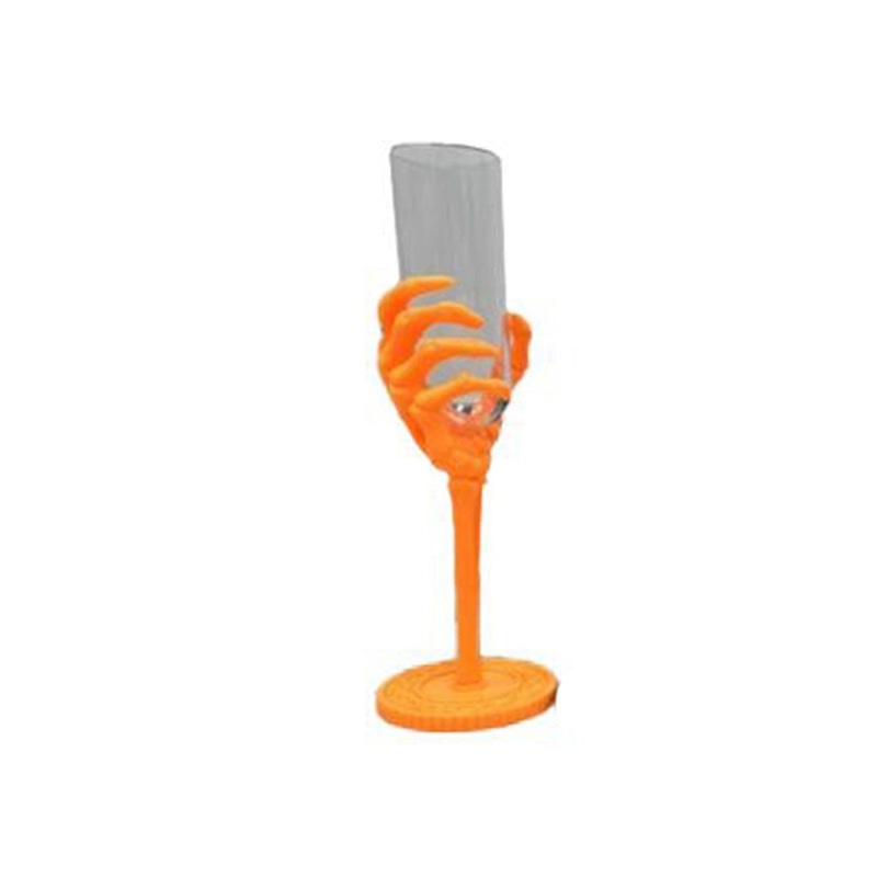 Summerween Orange Skeleton Hand Plastic Flute Glass, 1 Count